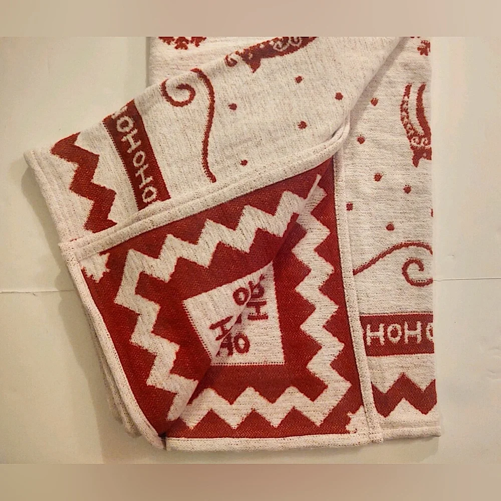 MADE IN PORTUGAL Reversible Holiday Blanket Throw -Reindeer/Snowflakes